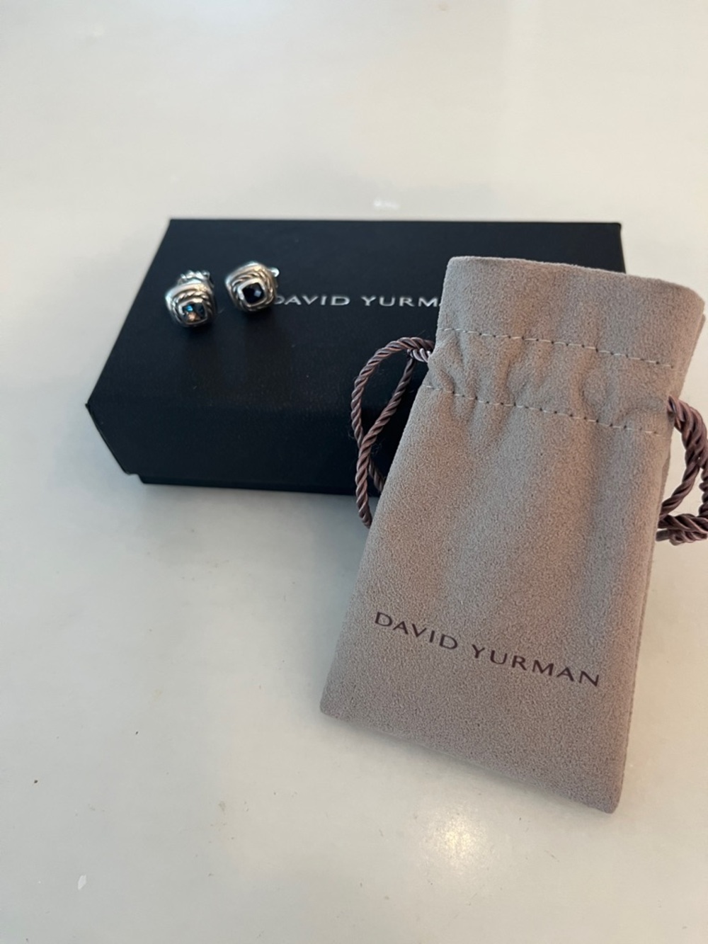 David Yurman Petite Sterling Silver Stud Earrings with Blue Topaz - Picture 5 of 6
